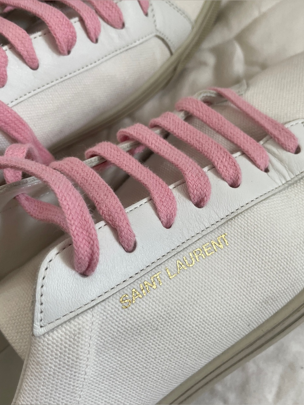 Saint Laurent Pink and White leather-trimmed Canvas Sneakers - Picture 13 of 14